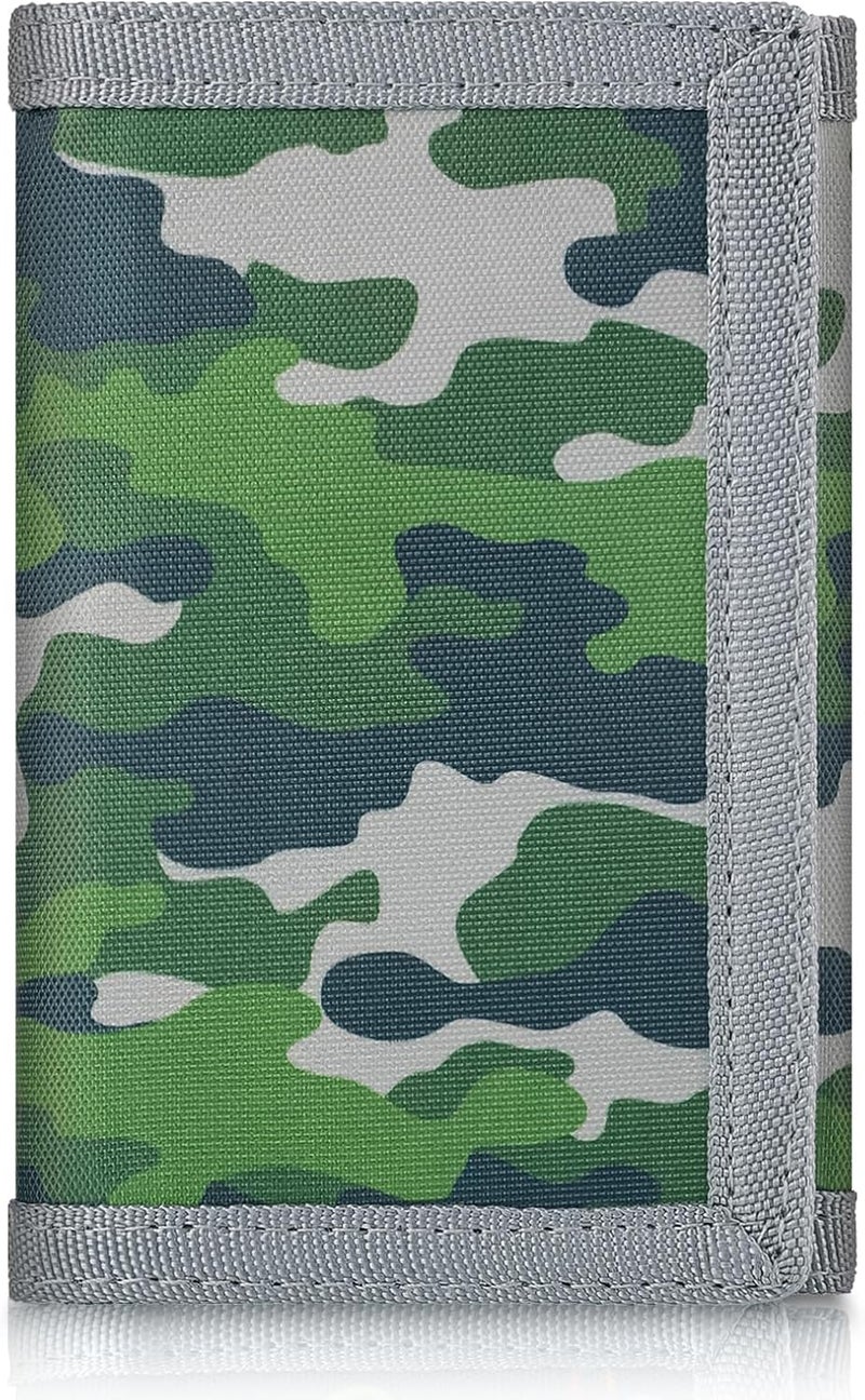 Jonyee Kids Wallet for Boys Ages 5-18, Novelty Trifold Wallet with Key Chain and Zipper Coin Pocket for Teens Children Girls Youth, Camo Wallet with Front Pocket for Outdoors Sports Gifts-Camo Green - Image 1